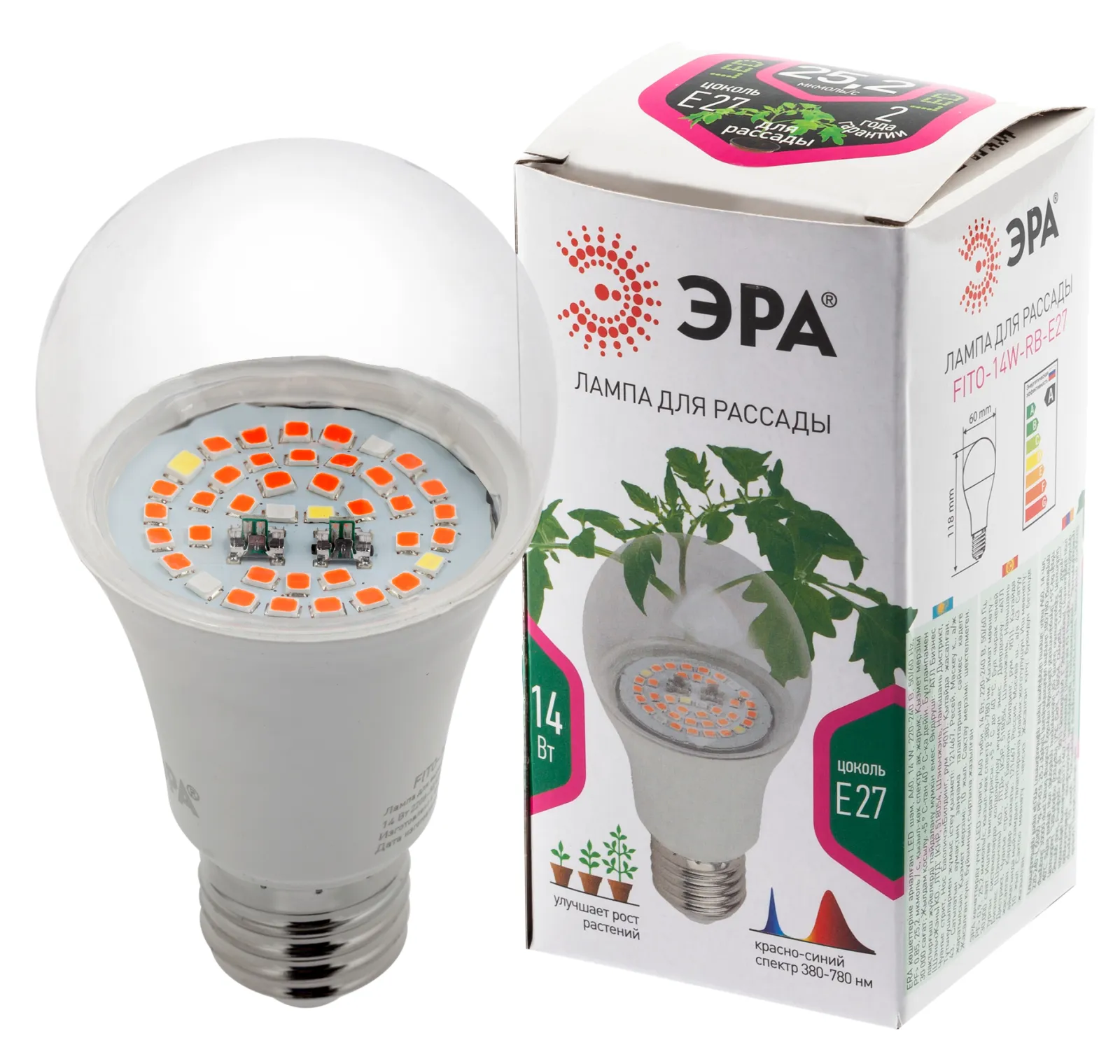 Светильник светодиодный для растений FITO-14W-RB-E27 | Б0050602 | ЭРА