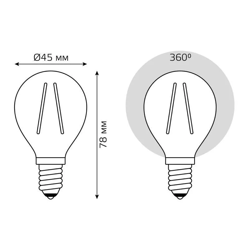 Лампа Gauss Basic Filament Шар 3,8W 350lm 2400К Е14 golden LED 1/10/50 1057154