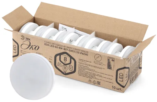 Лампа светодиодная RED LINE ECO LED GX-8W-827-GX53 (10-PACK) GX53 8Вт таблетка теплый белый свет | Б