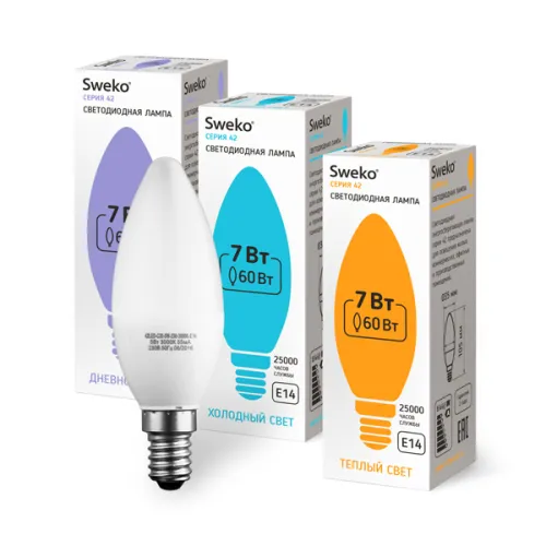 Лампа Sweko 42LED-C35- 7W-230-3000K-E14 (38460)