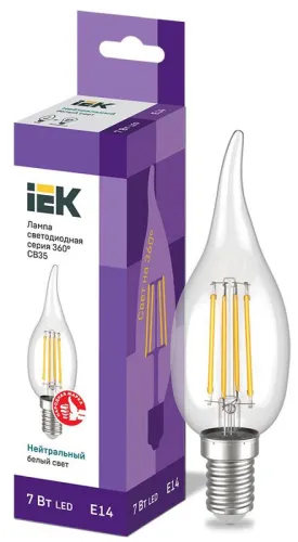 Лампа светодиодная LED CВ35 св.н/ветру 7Вт 230В 4000К E14 серия 360° | LLF-CB35-7-230-40-E14-CL | IE