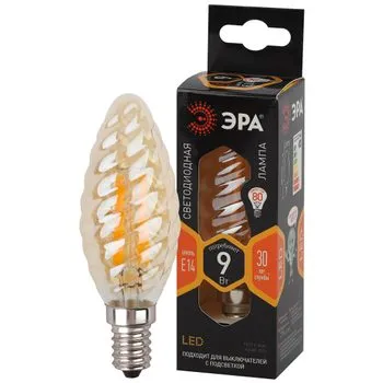 ЭРА F-LED BTW-9W-827-E14 gold (филамент, свеча витая золот., 9Вт, тепл, E14) Б0047011