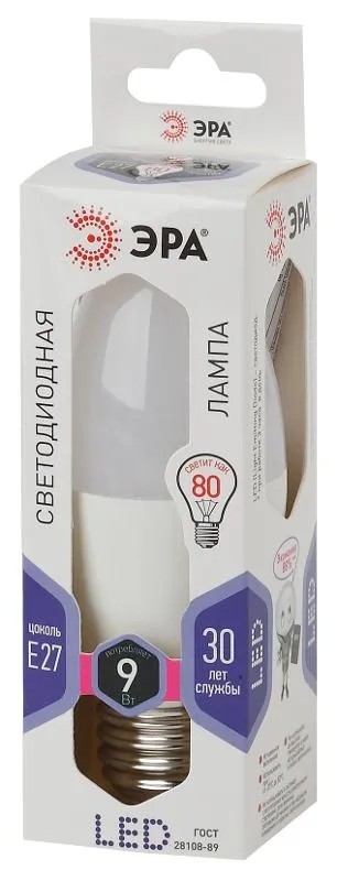Лампа светодиодная LED 9Вт Е27 6000К smd B35-9W-860-E27 | Б0031410 | ЭРА