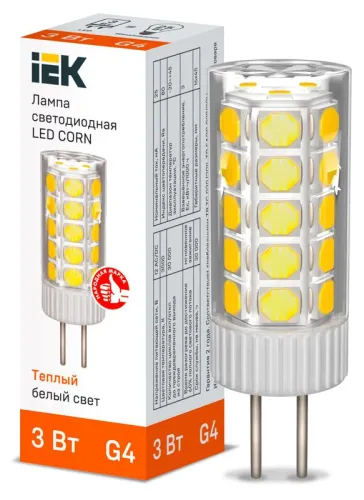 Лампа светодиодная CORN капсула 3Вт 12В 3000К керамика G4 | LLE-CORN-3-012-30-G4 | IEK