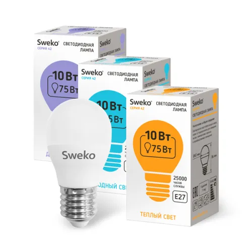 Лампа Sweko 42LED-G45-10W-230-6500K-E27 (38747)