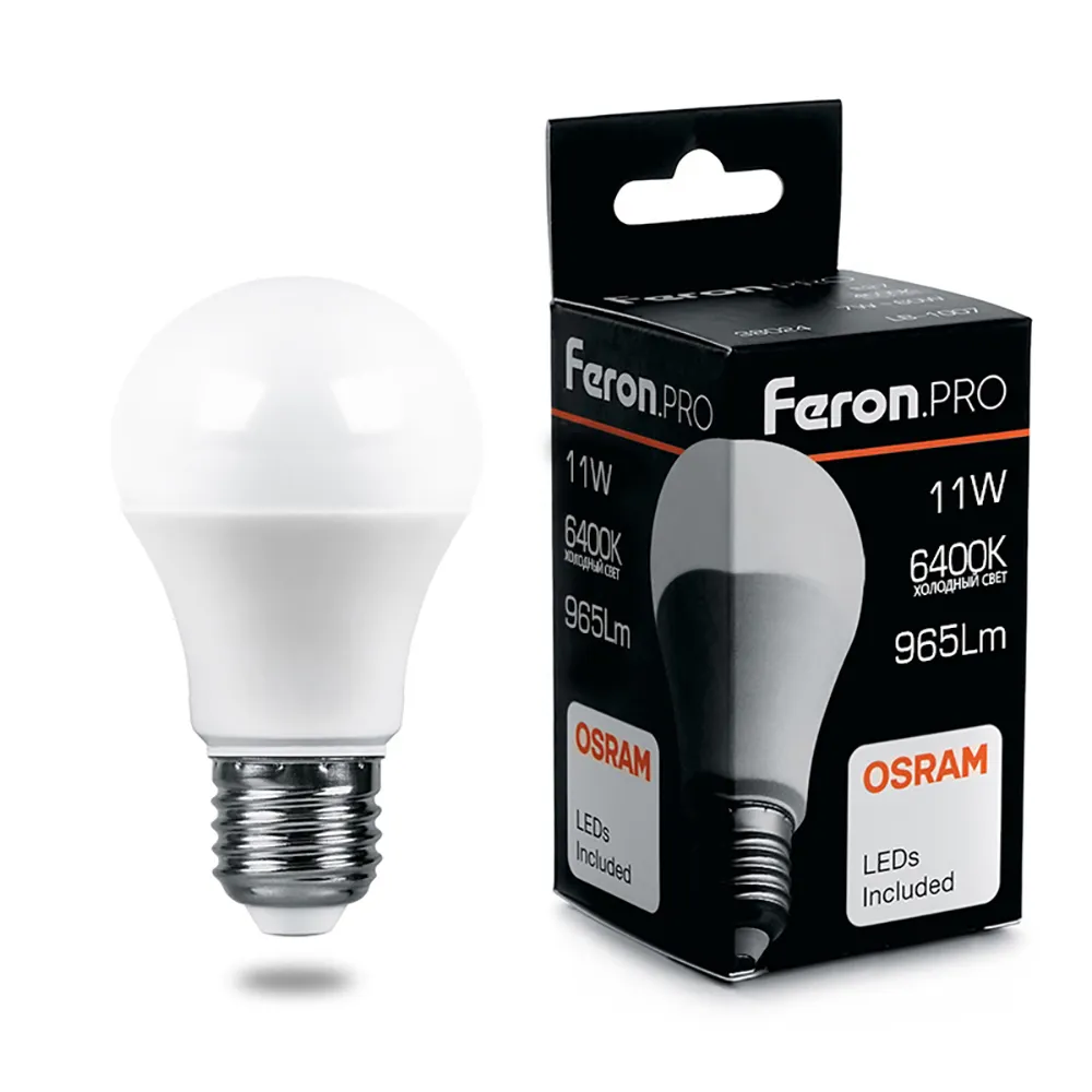 Лампа светодиодная LB-1011 11Вт A60 грушевидная 6400К E27 230В FERON 38031