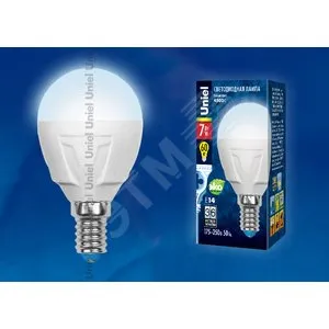 Лампа светодиодная LED-G45 7W/NW/E14 /FR PLP01WH Яркая 7Вт шар матовая 4000К нейтр. бел. E14 (упак. 