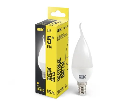 Лампа светодиодная LED 5Вт Е14 220В 3000К CB35 свеча на ветру | LLE-CB35-5-230-30-E14 | IEK