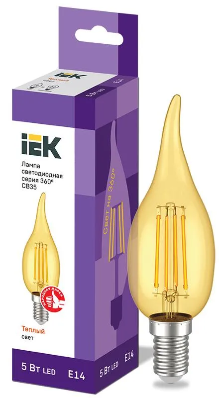Лампа светодиодная LED CВ35 св.н/в зол. 5Вт 230В 2700К E14 серия 360° | LLF-CB35-5-230-30-E14-CLG | 