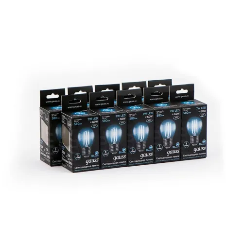 Лампа светодиодная филаментная Black Filament 7Вт P45 шар 4100К нейтр. бел. E27 580лм GAUSS 10580220