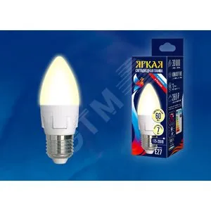 Лампа светодиодная LED-C37 7W/WW/E27/FR PLP01WH Яркая 7Вт свеча матовая 3000К тепл. бел. E27 (упак.