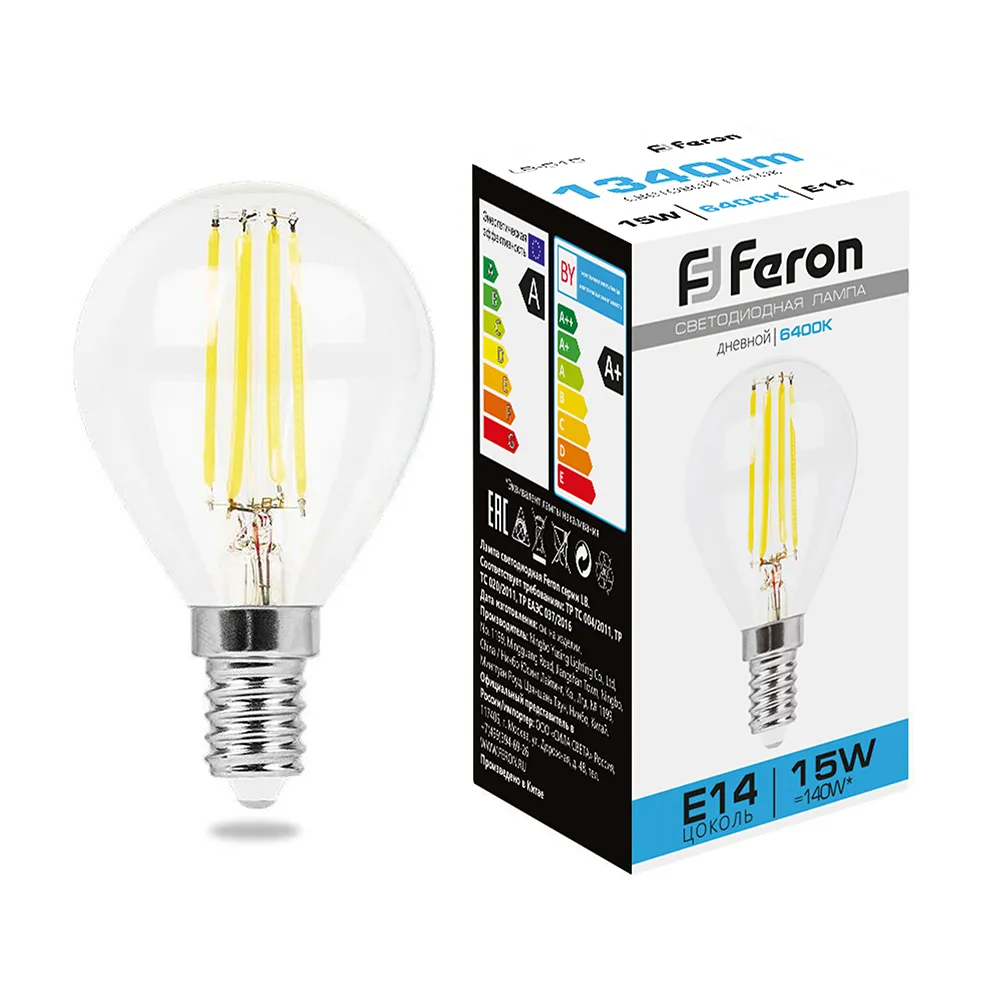 Лампа светодиодная LB-515 15Вт прозрачная 6400К E14 230В FERON 38251