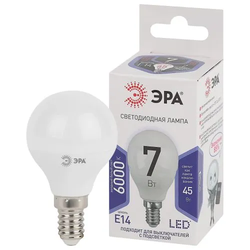 Лампа светодиодная LED 7Вт Е14 6000К smd P45-7W-860-E14 | Б0031401 | ЭРА