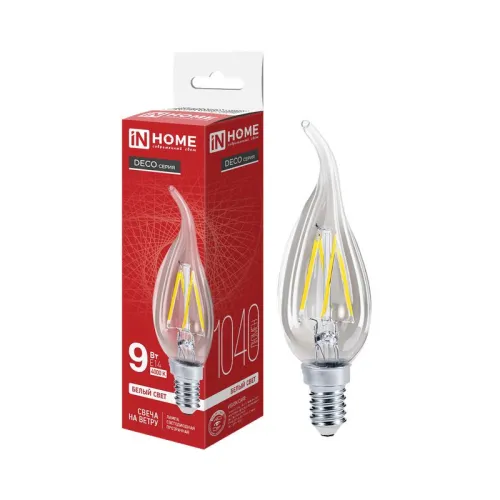 Лампа светодиодная LED-СВЕЧА НА ВЕТРУ-deco 9Вт свеча на ветру прозрачная 4000К нейтр. бел. E14 1040л