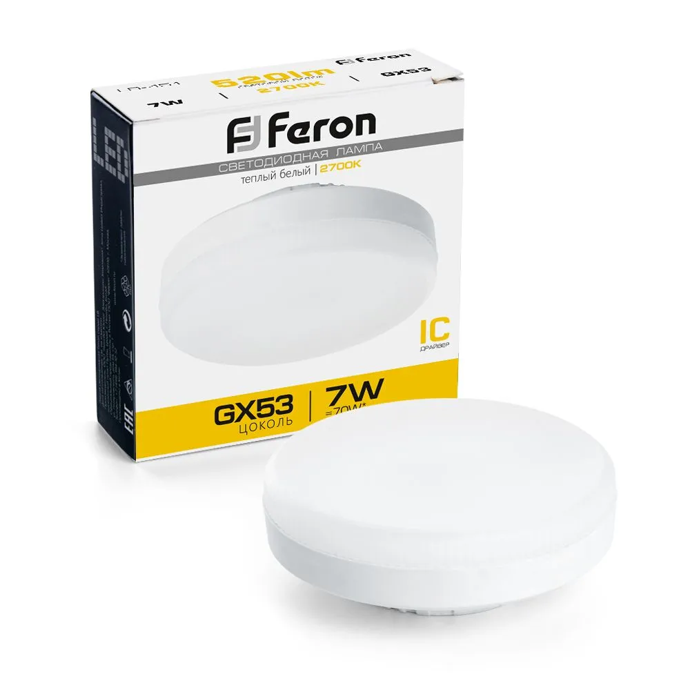 Лампа светодиодная LB-451 7Вт 2700К GX53 230В FERON 25831