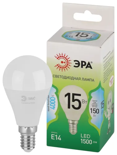 Лампа светодиодная GREEN LINE P45-15W-840-E14 GL E14 15Вт шар яркий свет бел. Эра Б0067045