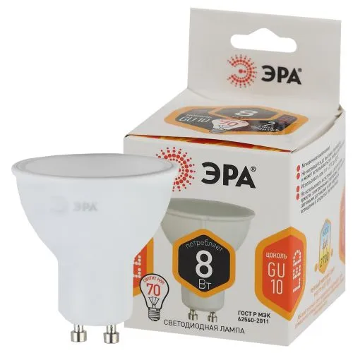 Лампа светодиодная LED MR16-8W-827-GU10 (диод, софит, 8Вт, тепл, GU10) | Б0036728 | ЭРА