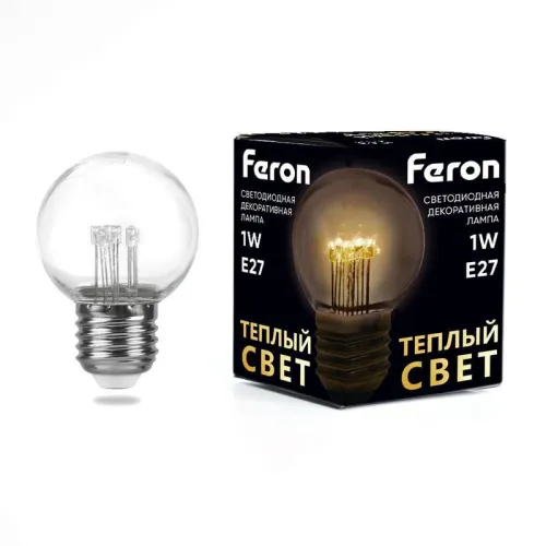 Лампа светодиодная LB-378 1Вт G45 шар прозрачная 2700К E27 230В FERON 41918
