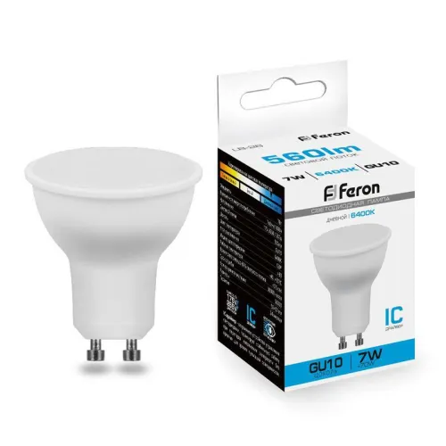 Лампа светодиодная LB-26 (7W) 230V GU10 6400K матовая | 25291 | FERON