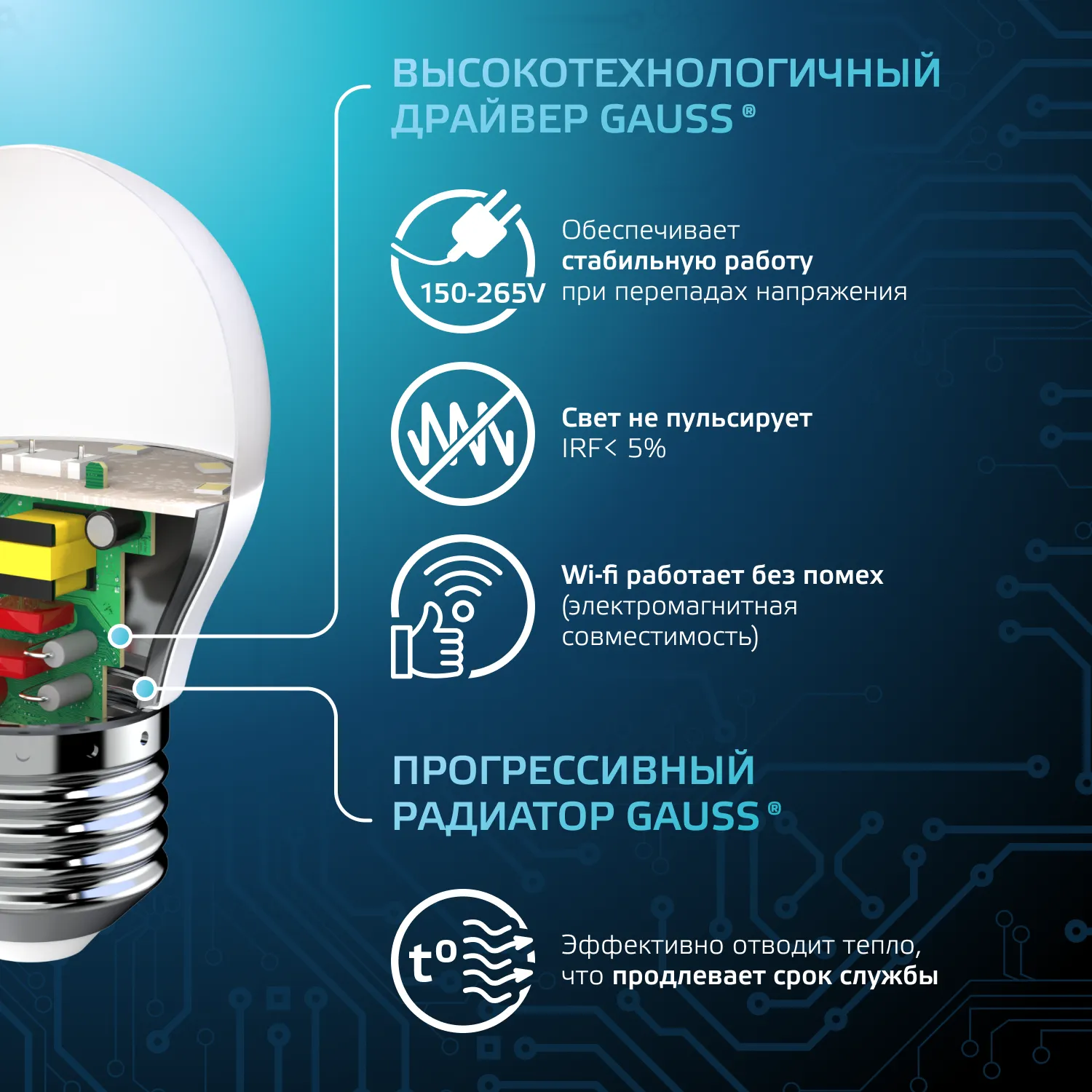 Лампа светодиодная Black 9.5Вт P45 шар 4100К нейтр. бел. E27 950лм GAUSS 105102210