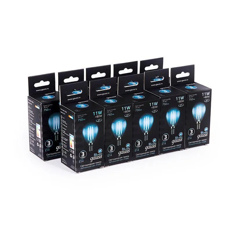 Лампа светодиодная филаментная Black Filament 11Вт P45 шар 4100К нейтр. бел. E14 830лм GAUSS 1058012