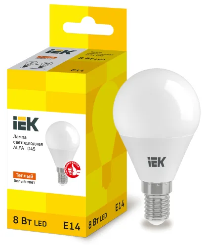 Лампа светодиодная ALFA 8Вт G45 шар 3000К E14 230В IEK LLA-G45-8-230-30-E14