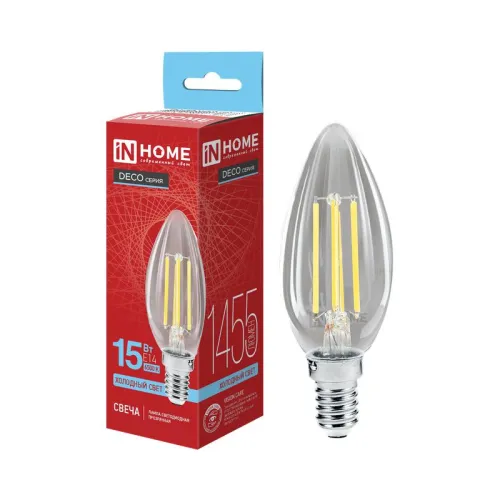 Лампа светодиодная филаментная LED-СВЕЧА-deco свеча прозрачная 15Вт 230В E14 6500К 1455лм IN HOME 46