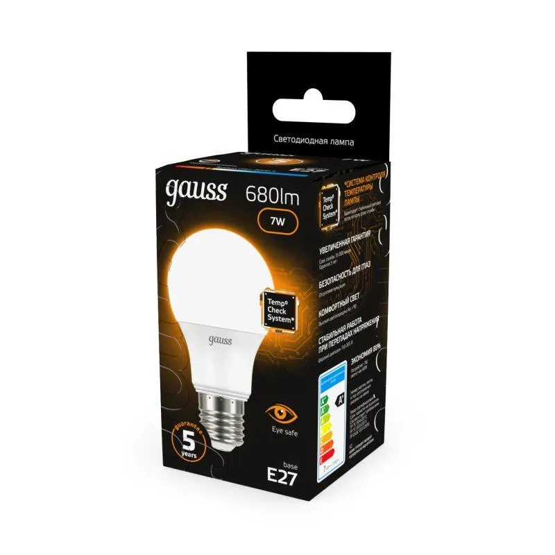 Лампа светодиодная Black 7Вт A60 грушевидная 3000К тепл. бел. E27 680лм GAUSS 102502107