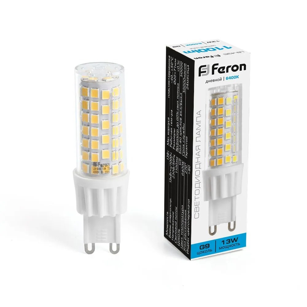 Лампа светодиодная LB-436 13Вт JCD 6400К G9 230В FERON 38154