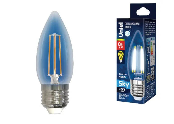Лампа светодиодная LED-C35-9W/4000K/E27 /CL PLS02WH Sky 9Вт прозрачная 4000К нейтр. бел. E27 (упак. 