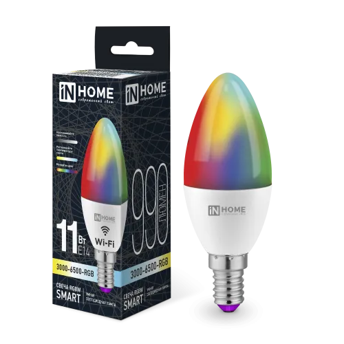 Лампа светодиодная LED-СВЕЧА-RGBW-SMART 11Вт 230В димм. E14 3000-6500К 990лм IN HOME 4690612050041
