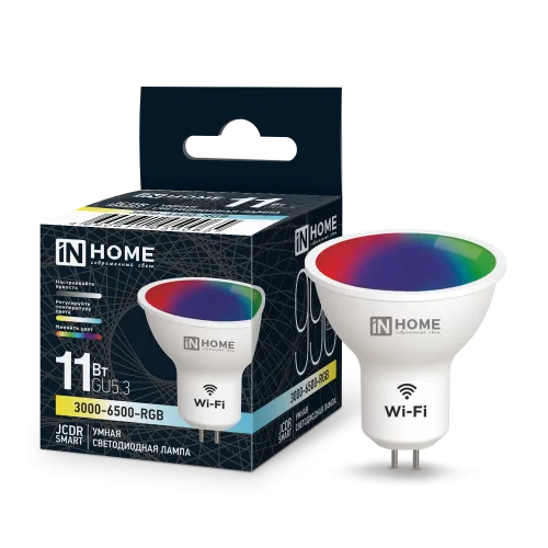 Лампа светодиодная LED-JCDR-RGBW-SMART 11Вт 230В димм. GU5.3 3000-6500К 990лм IN HOME 4690612050065