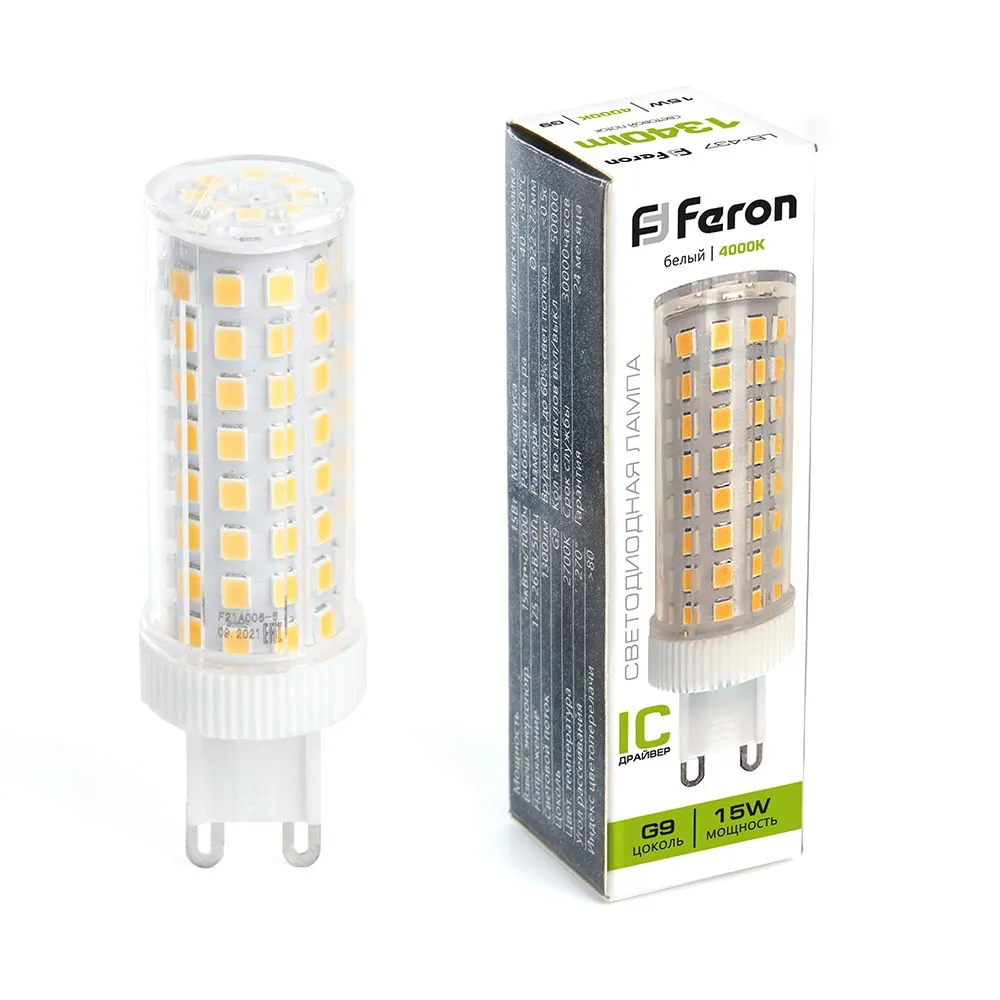 Лампа светодиодная LB-437 15Вт JCD 4000К G9 230В FERON 38213