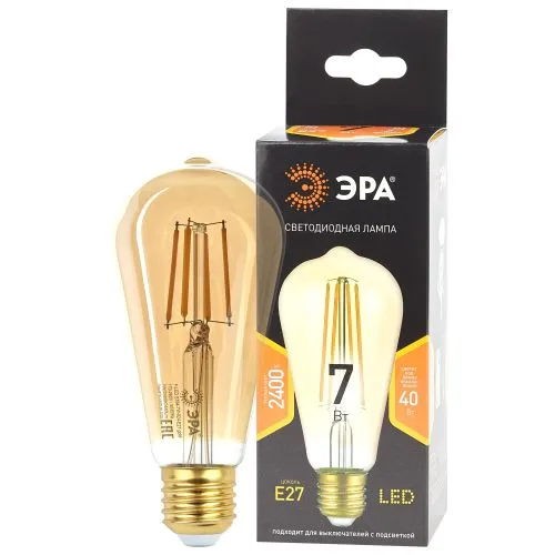 Лампа светодиодная F-LED ST64-7W-824-E27 gold (филамент, зол, 7Вт, тепл, E27) (20/960) | Б0047664 | 