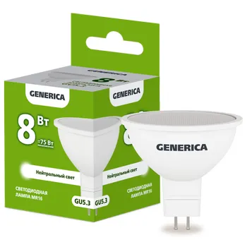 Лампа светодиодная MR16 софит 8Вт 230В 4000К GU5.3  | LL-MR16-08-230-40-GU5-G | GENERICA