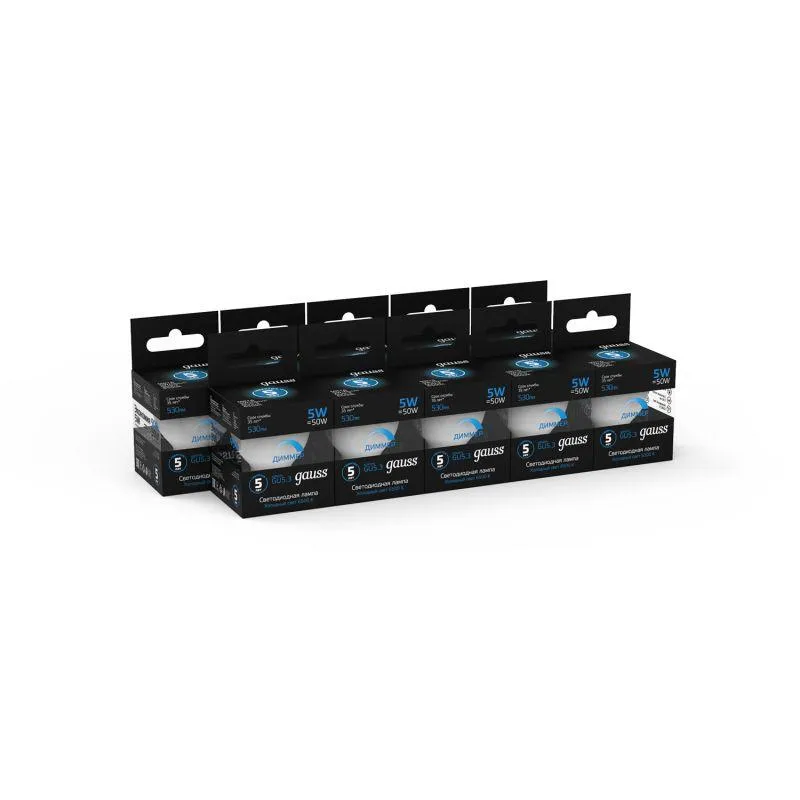 Лампа светодиодная Black 5Вт MR16 софит 6500К холод. бел. GU5.3 530лм диммир. GAUSS 101505305-D
