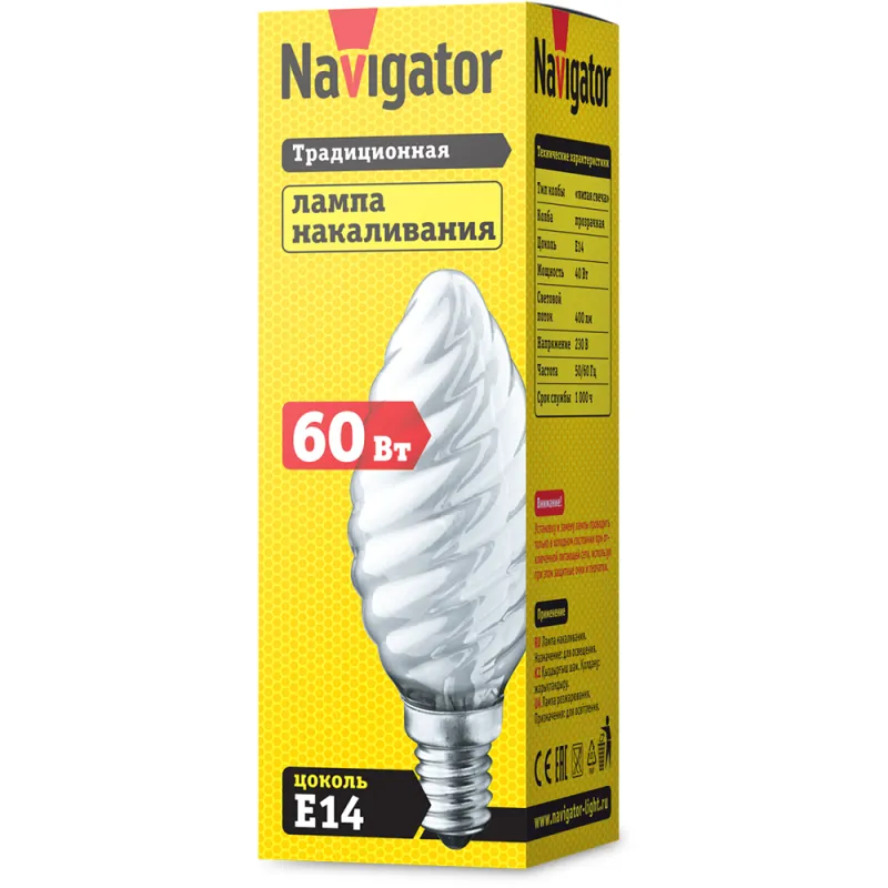 Лампа накаливания ЛОН 60Вт Е14 230В NI-TC-60-230-E14-FR | 94331 | Navigator