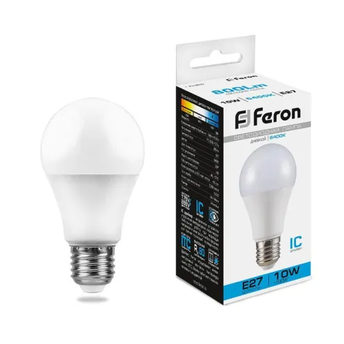 Лампа светодиодная LB-92 10Вт A60 грушевидная 6400К E27 230В FERON 25459