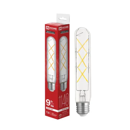 Лампа светодиодная филаментная LED-T30-deco 9Вт прозрачная 4000К нейтр. бел. E27 1140лм 230В 225мм I