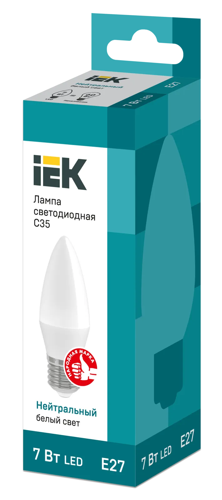 Лампа светодиодная Eco 7Вт C35 свеча 4000К нейтр. бел. E27 230В IEK LLE-C35-7-230-40-E27