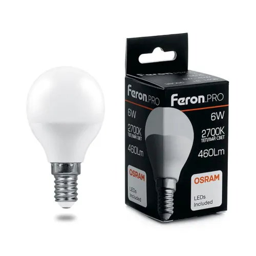 Лампа светодиодная LB-1406 6Вт G45 шар 2700К E14 230В FERON 38065