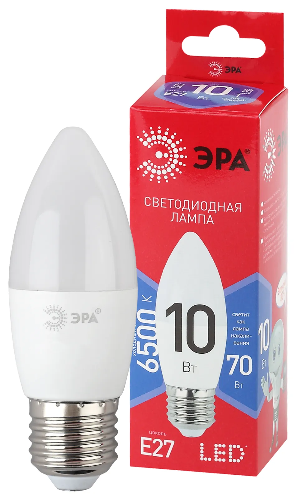 Лампа светодиодная RED LINE LED B35-10W-865-E27 R E27 / Е27 10Вт свеча холодный дневной свет | Б0045