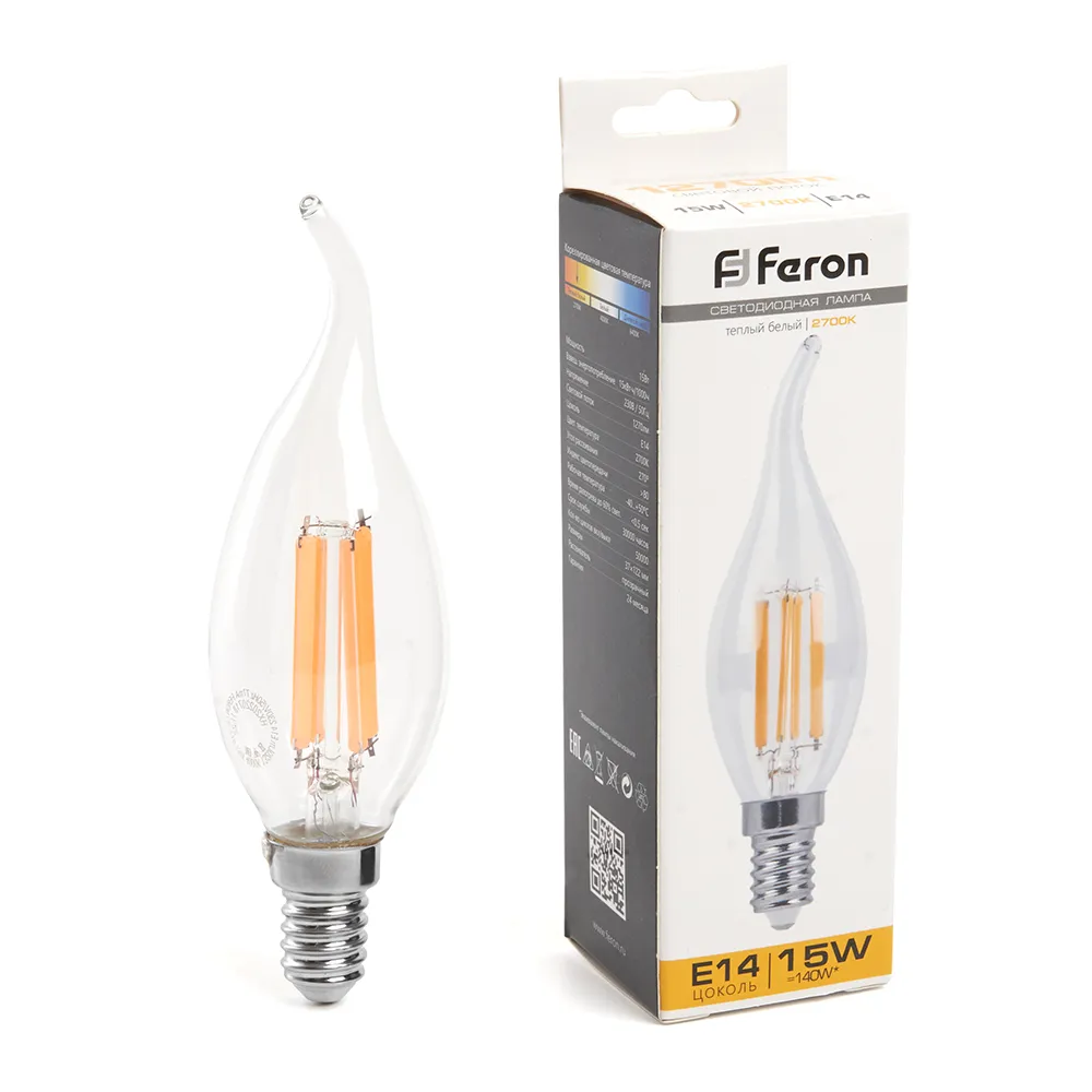 Лампа светодиодная LB-718 15Вт прозрачная 2700К E14 230В FERON 38261