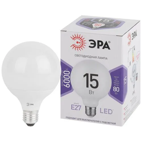 Лампа светодиодная LED G95-15W-6000K-E27 (диод, шар декор, 15Вт, холод, E27) (20/560) | Б0049079 | Э