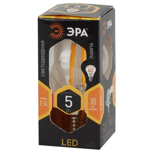 Лампа светодиодная F-LED P45-5W-827-E14 (филамент, шар, 5Вт, тепл, E14) | Б0043437 | ЭРА
