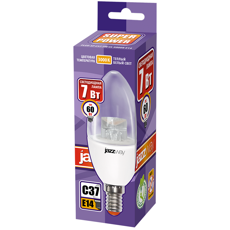 Лампа светодиодная 7 Вт E14 3000 K 540 Lm 320 град PLED Power JAZZWAY .2853097