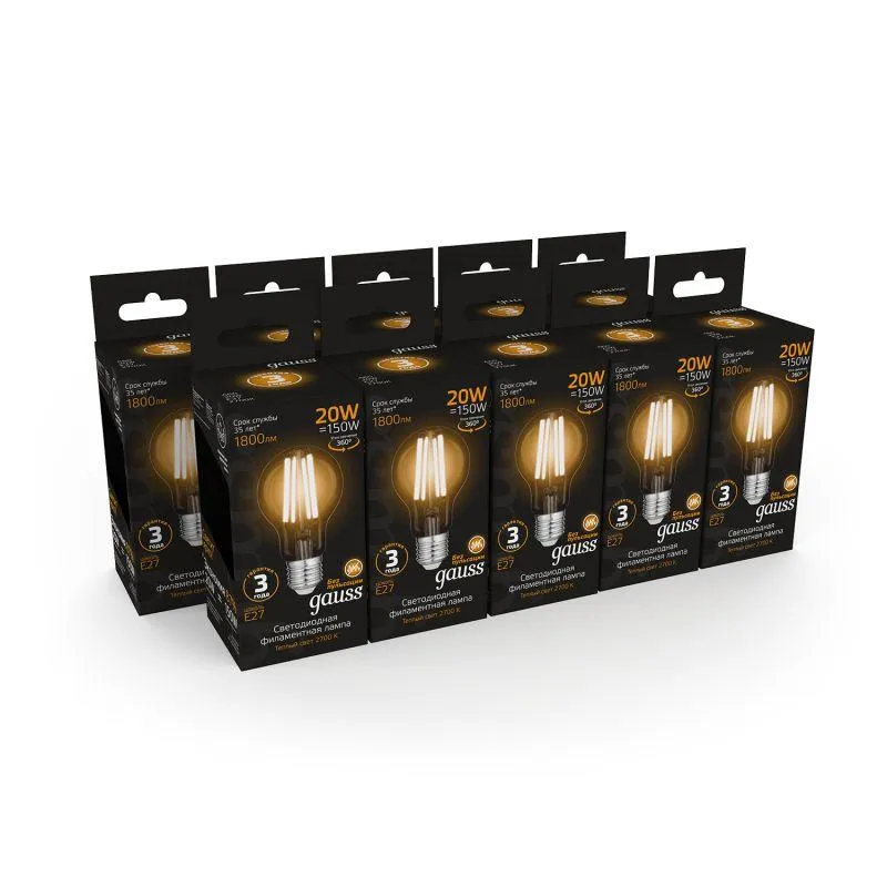 Лампа светодиодная филаментная Black Filament 20Вт A60 грушевидная 2700К тепл. бел. E27 1800лм GAUSS
