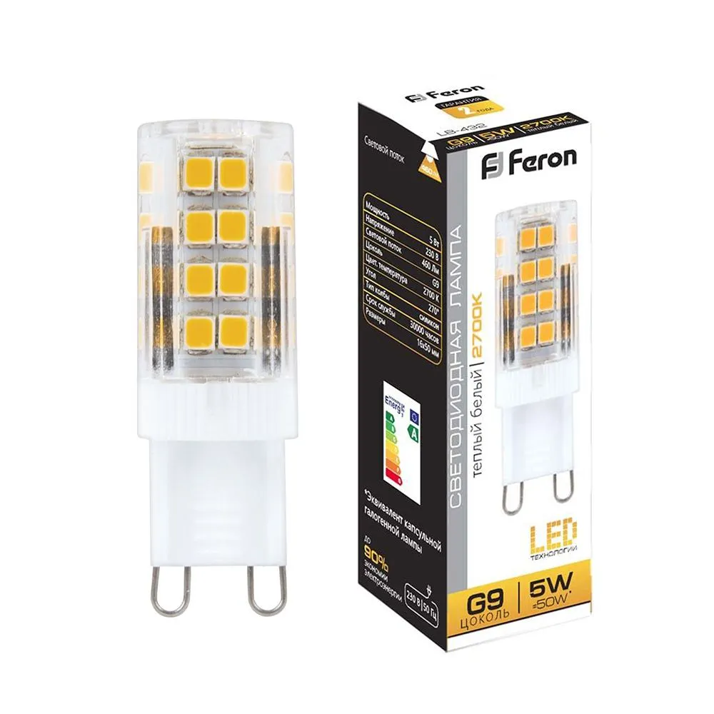 Лампа светодиодная LB-432 5Вт JCD9 2700К G9 230В FERON 25769