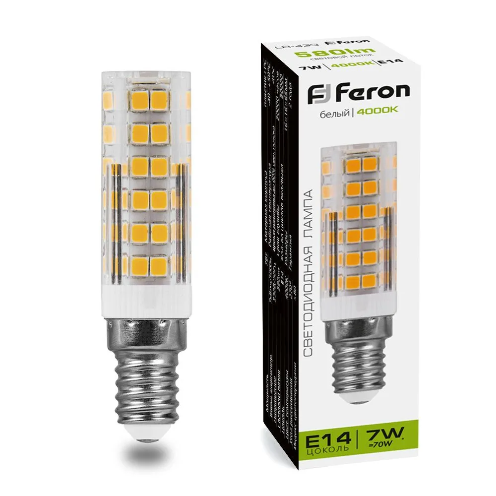 Лампа светодиодная LB-433 7Вт JCD 4000К E14 230В FERON 25899