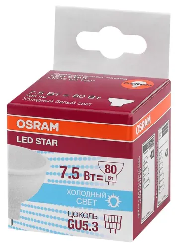 Лампа светодиодная LED Star MR16 7.5W/840 7.5Вт 4000К нейтр. бел. GU5.3 700лм 220-240В 110град. плас